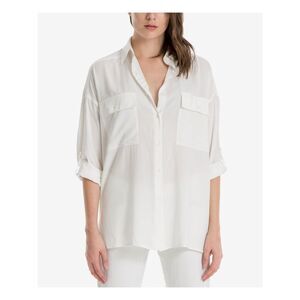 MAX STUDIO Womens White Pocketed Cuffed Sleeve Collared Button Up Top XS\S